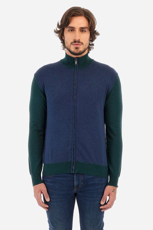La Martina Cardigan Cardigan Uomo a zip bicolore Blu verde A23-LA MARTINAWMS027YW091-B7412-M - Francavilla Moda